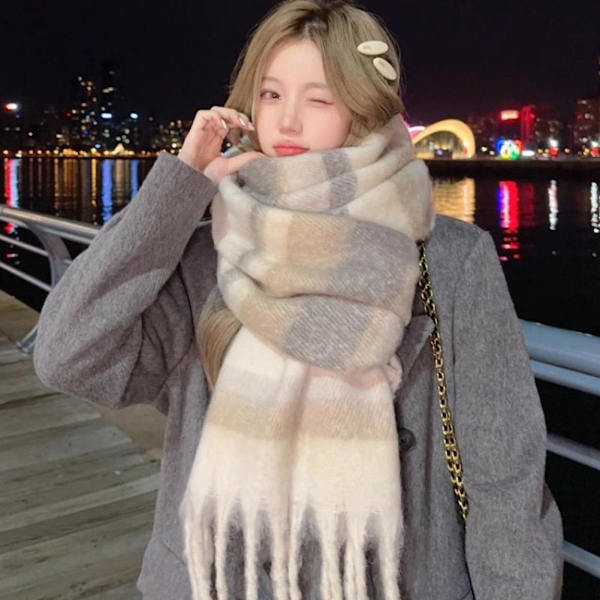 Koreansk Stil Randig Rutig Halsduk Klassisk Fransad Tofsar Halsduk Höst Mjuk Lång Fuskpäls Vinter R3P3 Pink One size