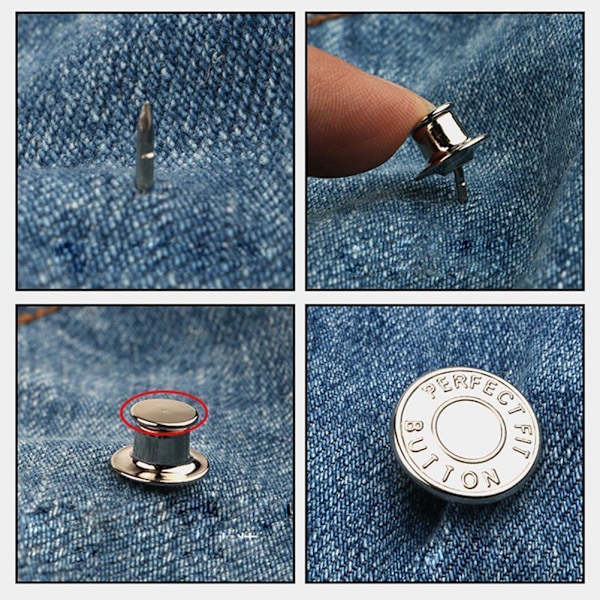 1 st Retraktila Jeansknappar, Justerbara, Avtagbara och Spikfria null F