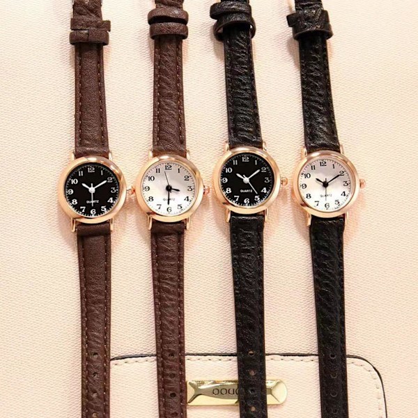 Ny Vintage Quartz Klocka Rund Urtavla Klocka Casual Bälte Quartz Pu Rem Klocka Läder B9G6 Black Brown
