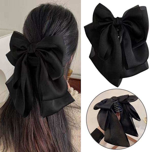 Dam Tjej Retro Elegant Chiffong Spets Stor Rosett Hårklämma Slips Q9O6 Black onesize