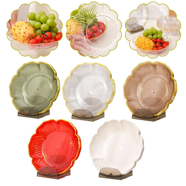 Fruktskål i glas i lätt lyxstil - Praktisk snacksbricka i plast S Transparent 1pcs