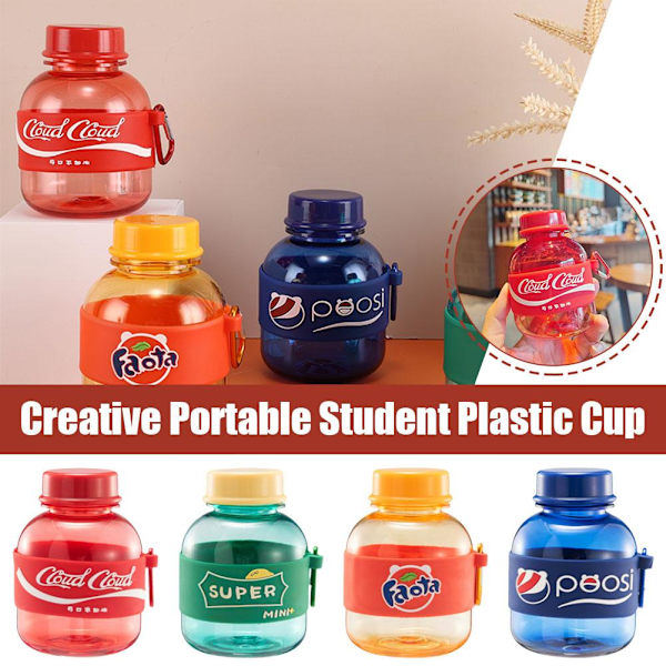 Bärbar mini-plastvattenkopp förseglad Creative Portable Cute St red 330ML