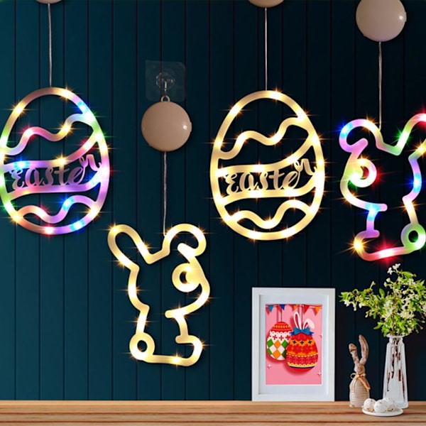 1 st Påskfönsterlampor Hängande Kanin Inomhus LED Sugkopp Hängande Lampa H7 egg Colorful light