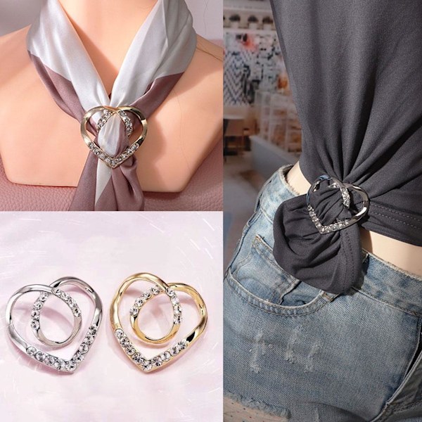 Rhinestone Scarf Clips Ring,Heart Scarf Brosch T-shirt Ring Clip silver One-size