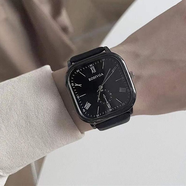 Fashion Damklocka Läderarmband Enkel Elegant Ins Stil Fyrkantig Quartzklocka A One size