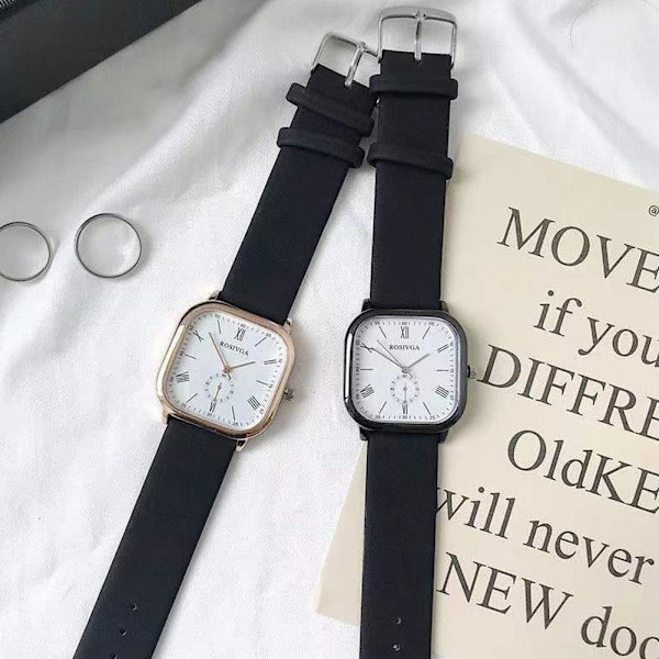 Fashion Damklocka Läderarmband Enkel Elegant Ins Stil Fyrkantig Quartzklocka A One size