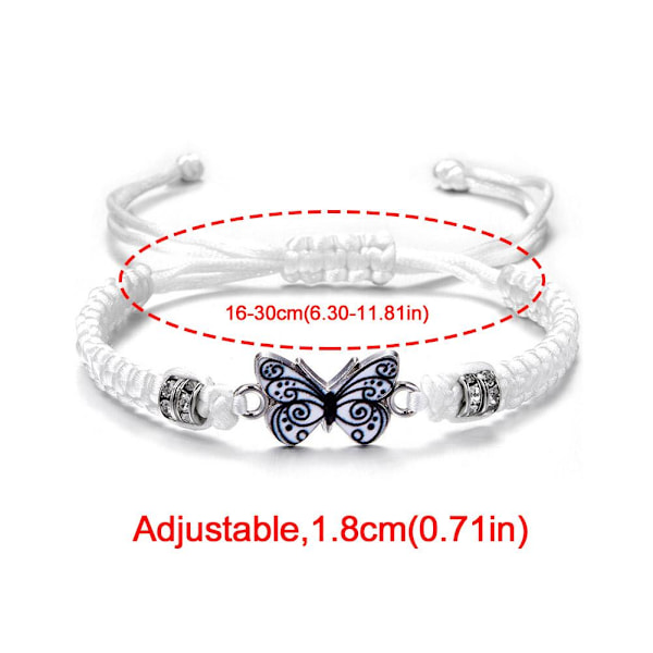 Enkelt flätat snöre armband för kvinnor blå fjäril justerbar flickpresent C0 Red One size