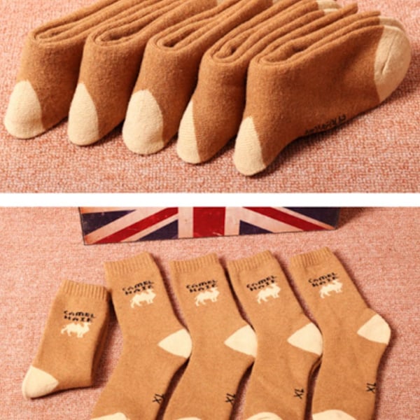 1/5 par vinter kamel varma par utomhus kallt väder ull strumpor BrownB L(40-45) 5pcs