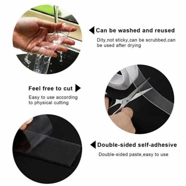 Dubbelhäftande Klar Tejp i Flera Storlekar DIY Hantverk Lim Kök-Badrum TransparentH 1mm*3cm*2m