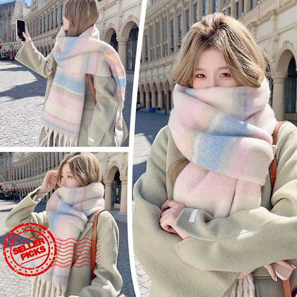 Koreansk Stil Randig Rutig Halsduk Klassisk Fransad Tofsar Halsduk Höst Mjuk Lång Fuskpäls Vinter R3P3 Pink One size