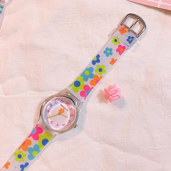 Dam Sommar Transparent Flower Watches Färgglada Casual Round Di C One size