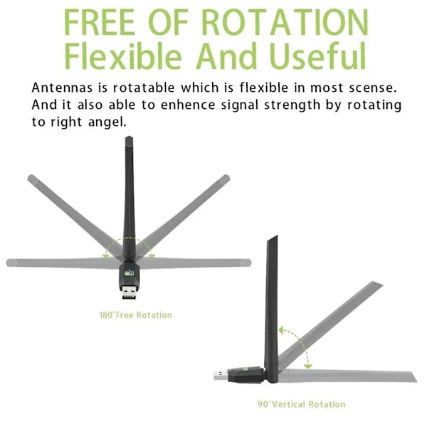 2-i-1 Bluetooth 5.0 600 Mbps Dubbelbands 2,4/5 GHz Trådlös USB Wi-Fi