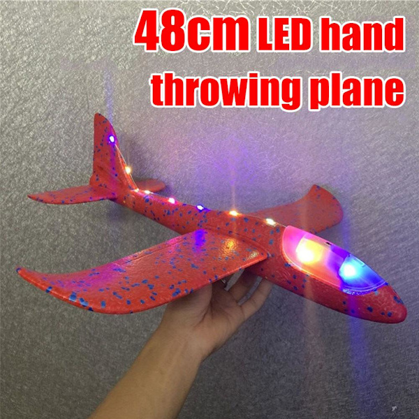 Stor LED-blixt Foam Plane Glider Hand Kasta Ljus Tröghet AirPla red one-size