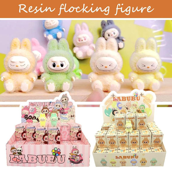Tecknad Labubu Resin Flocking Docka Blind Box Hänge Söta Bokväska Tillbehör Skrivbord Söta Roliga Små Ornament First generation 1pcs
