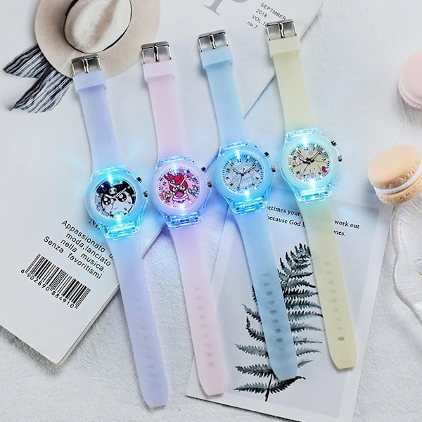 Söt Tecknad Barn Lysande Klocka Jelly Melody Led Quartz Klocka Gåvor Elementär Silikon Flickor Z7e2 Blue One size