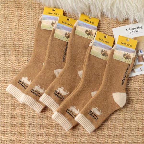 1/5 par vinter kamel varma par utomhus kallt väder ull strumpor BrownB L(40-45) 5pcs