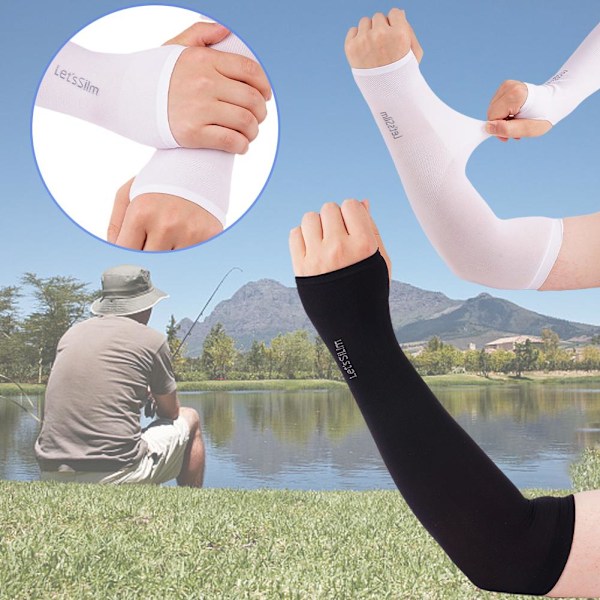 Kylärmar för armar, sport, UV-skydd, fysiskt solskydd, utomhus white one-size