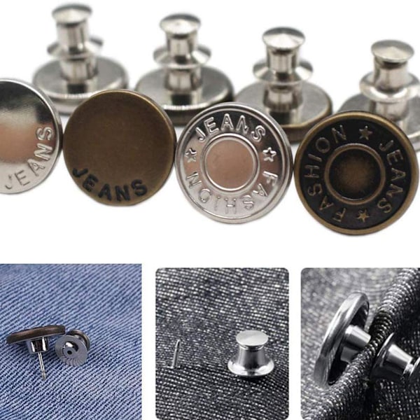 1 st Infällbara Jeansknappar, Justerbara, Avtagbara och Spikfria Metallknappar null H