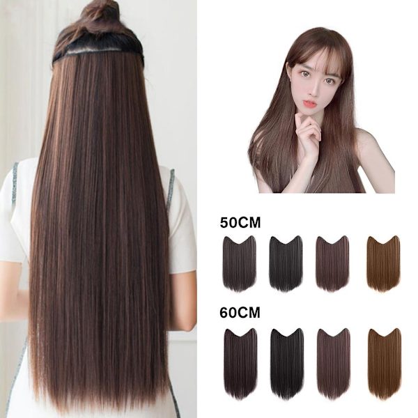Hårförlängning Lång Rak Clip In One Piece Färg Syntetisk Hårstycke Lo A2F6  light brown 60CM