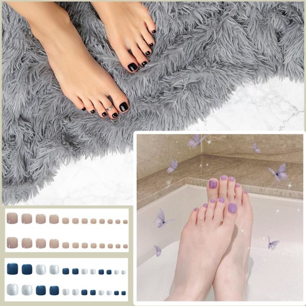 24st Fake Toe Nails Press On Nail Falsk Tånagel 3D Glitter Nail 4 one-size