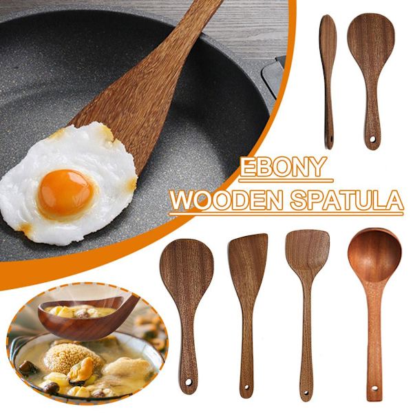 Ebony Trä Kök Matlagningsredskap Verktyg Spatel Sked Vändare H4U2 Round Spatula 21*7.6 cm