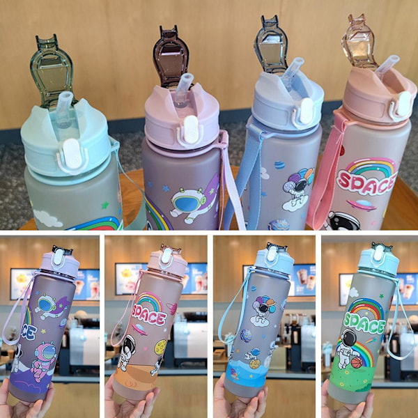 Sommar Tecknad Astronaut Frostat Vattenflaska Studsande Lock Sugrörskopp, 800ml I5 pink 800ml