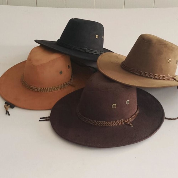 Hjortskin Sammet Hatt Herr Stor Fjäder Fjäder Dun Western Rop yellow brown 58-60cm