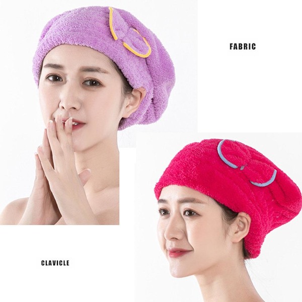 Varm snabb torkning hår turban hårtorkning handduk wrap hatt bulle mössor f purple 1PC