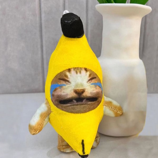Banan Cat Happy Cat Söt rolig nyckel hänge nyckelring TOP Vocal banana cat Large