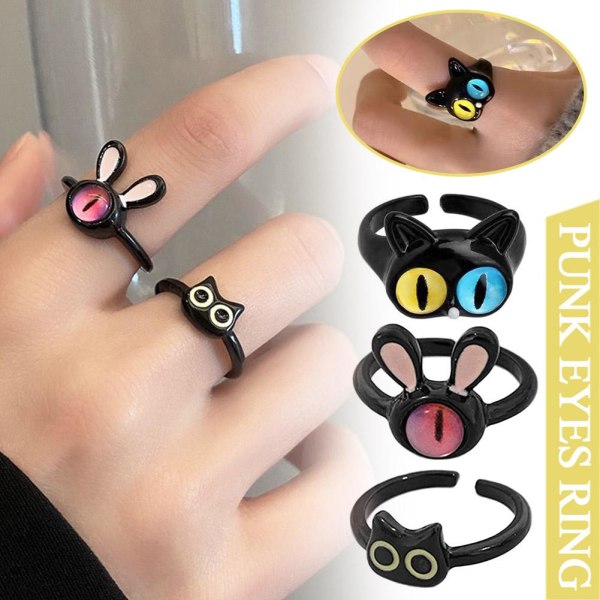 Punk Cat Cartoon Rings Justerbara Legering Ringar Mystic Eyes Ringar A One size