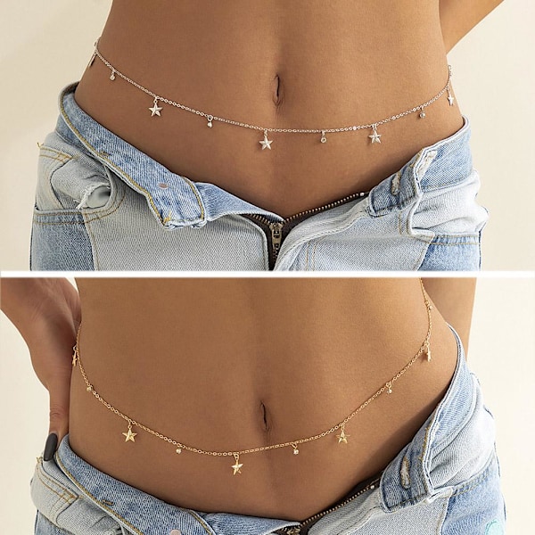Midjekedja i retrostil med stjärnhänge, mode midjeband kropp Silvery 1pcs