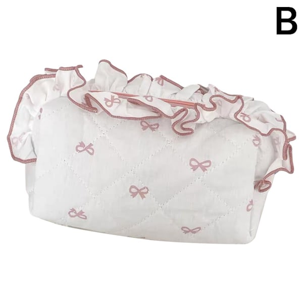 Kosmetikväska med spetsrosett, bärbar söt och fräsch väska för studenter, förvaring, volanger, hög väska, clutch D6c9 Pink M