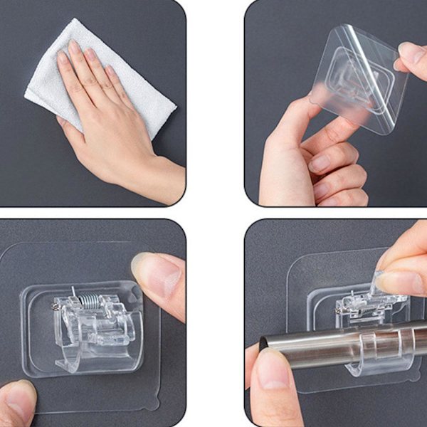 Självhäftande Gardinstång Väggfästen Krokar Justerbar Handdukshållare Badrum Hemfixering P9g2 Transparent 2pcs