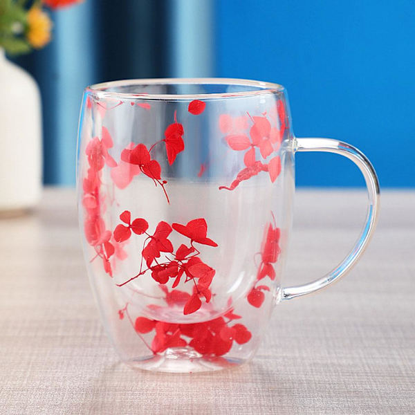 Torkad blomma glaskopp dubbelskiktsglas behåller värmeisolering med hand G8W6 Red 350ml