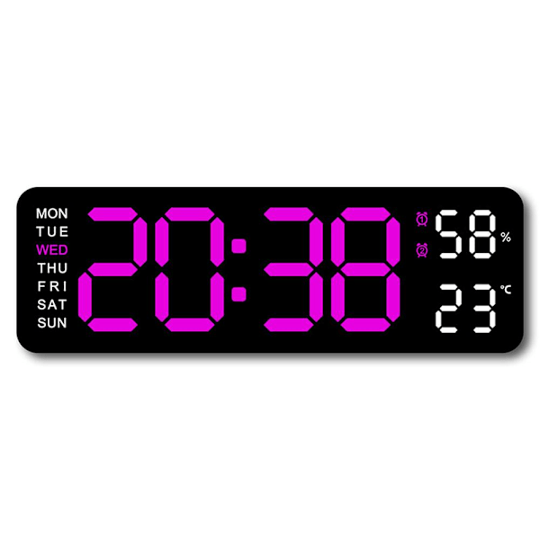 Med kalenderdatum Temperatur LED Stor Display USB Digital Väggklocka R9 Black shell rose red light 1pcs