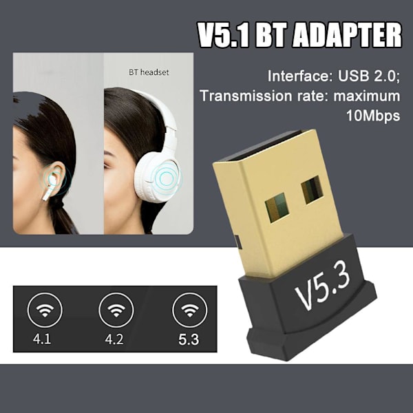 USB Bluetooth 5.3 Trådlös Ljud Musik Stereo Adapter PC mottagare Dongel R2A9
