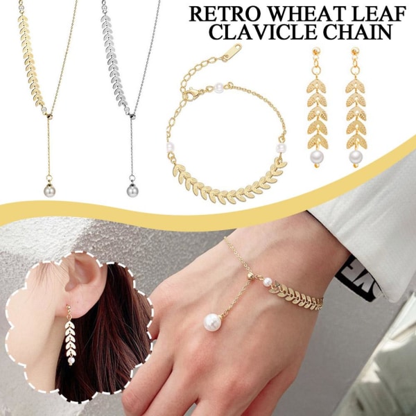Retro Wheat Leaf Nyckelbenskedja Creative Armband Women's Temper Bracelet One size