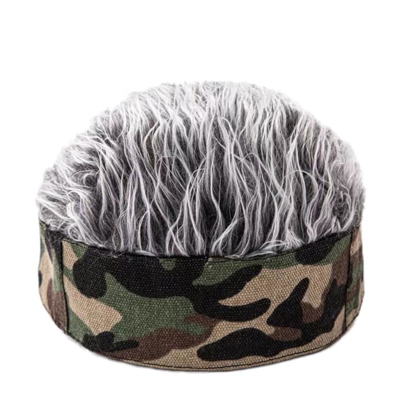 Hip Hop Beanie Hatt Med Spiked Fake Hår För Män Kvinnor Retro Sho Camouflage coffee hair adjustable