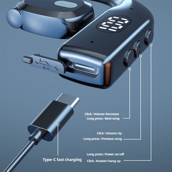 QHUDLV Bluetooth-hörsnäcka V5.4 Enkelt Öra Bluetooth Headset, Ope