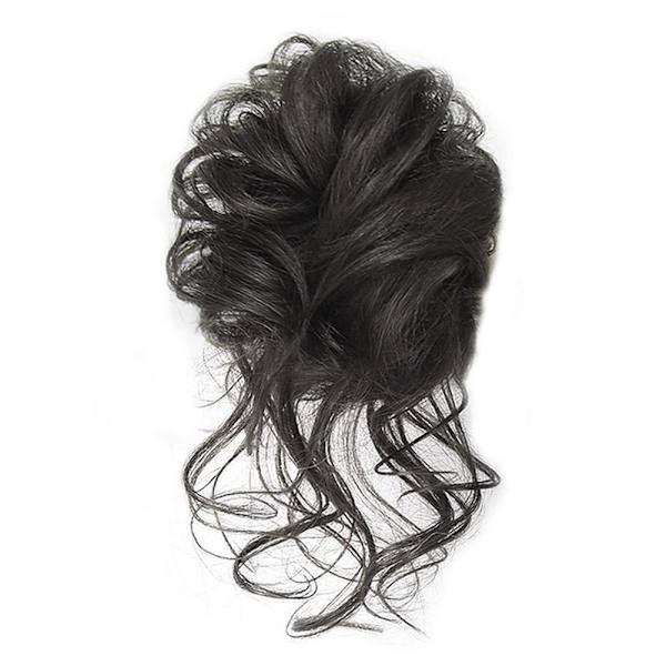 Lockig Messy Bun Hårstycke Scrunchie Upprullad Hårknut Hästsvans-Hårförlängningar Äkta som mänskligt hår Brown black one size
