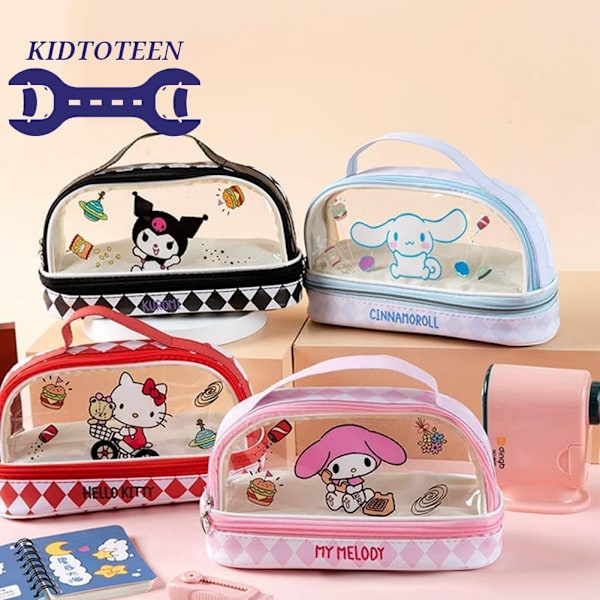 Stor Handhållen Tecknad Pennfodral Transparent Kuromi Skrivmaterial Dubbellagerslåda N6g2 Pink One size
