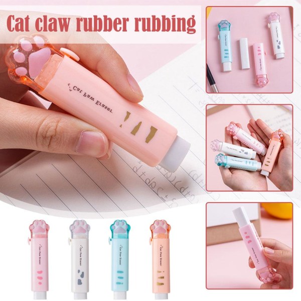 Cat Paw Push Pull Eraser för barn Kawaii Eraser Söt brevpapper pink one-size