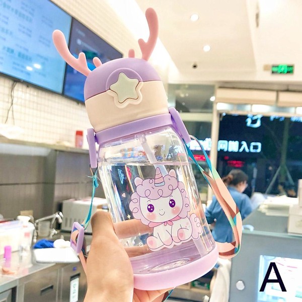 650ml Portabel Vattenflaska Med Sugrör Fri BPA Läcksäker Skolvattenflaska För Barn  purple 500ml