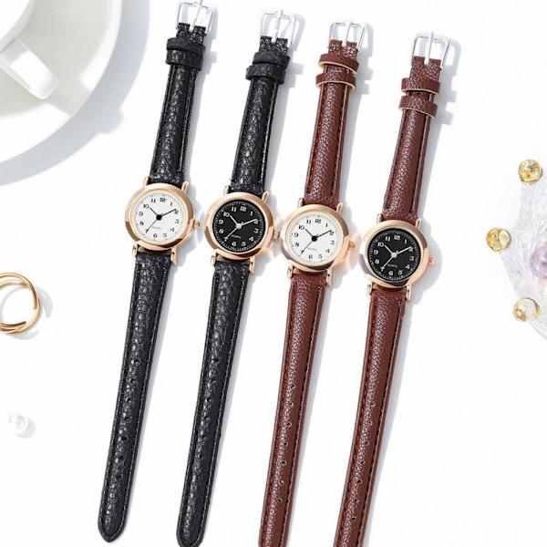 Ny Vintage Quartz Klocka Rund Urtavla Klocka Casual Bälte Quartz Pu Rem Klocka Läder B9G6 Black Brown