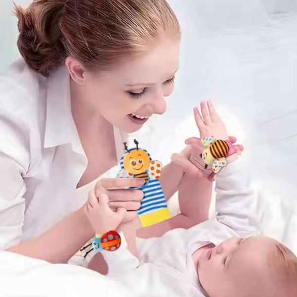 4 st/set Baby Tidig Utbildning Pussel Plysch Söt Tecknad Månader Baby Gammal Baby Bell 0~24 Leksak V9S6 giraffe 4pcs/set