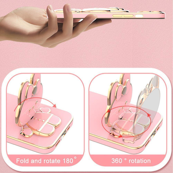 3D Vikbart Spegel Kanin Ställ Mobiltelefonhållare G Stång Fäste Stöd B0B5 pink 1pcs