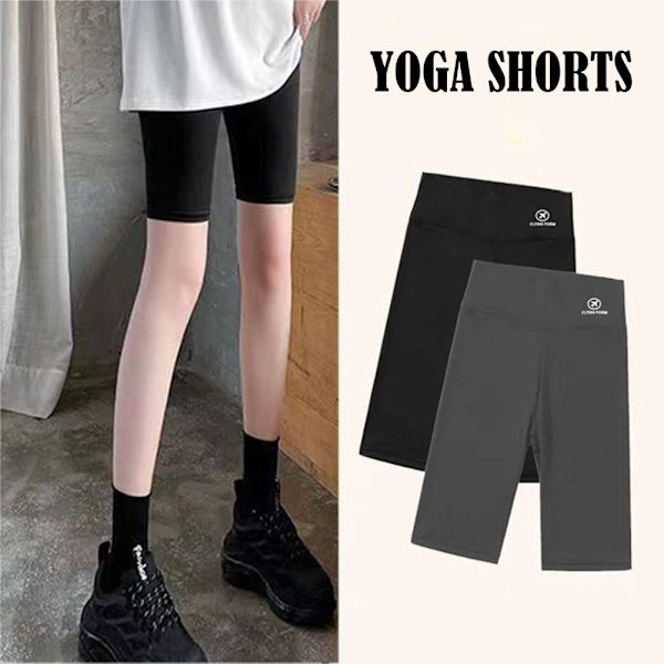 Dam Hög Midja Yoga Shorts Ficka Gym Cykling Biker Byxor Heta Sport G8C6.AU grey M40-50kg