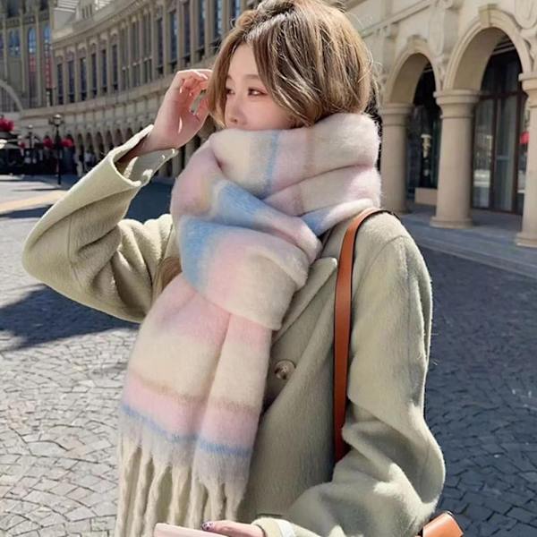 Koreansk Stil Randig Rutig Halsduk Klassisk Fransad Tofsar Halsduk Höst Mjuk Lång Fuskpäls Vinter R3P3 Pink One size
