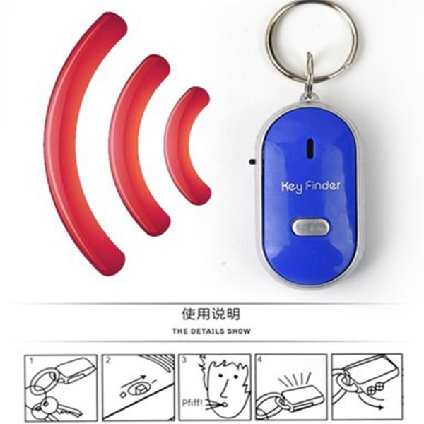LED Anti-Lost Key Finder Locator Nyckelring Whistle Sound Keyring white One-size