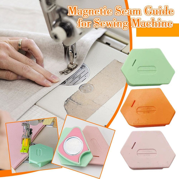 Magnetisk Sömnadsguide för Symaskin, 2024 Ny Polygonal Multifunktionell Sömnadsguide Fållvikare med Skala, Magnet Anti-Slip Grepp Symaskin Pink 1pcs